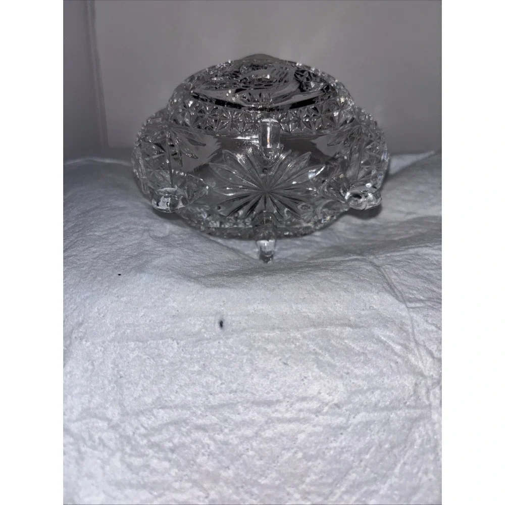 Vintage Lead Crystal Hofbauer Byrdes Small‎ Basket With Feet & Handle